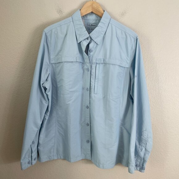 LL Bean Womens XL Light Blue Hiking Outdoor Fishing Convertible Buttondown Shirt - Picture 1 of 8